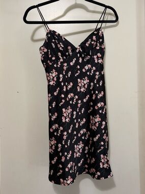 KISS THE SKY BLACK FLORAL MINI SLIP DRESS PINK FLORAL WOMENS SIZE M